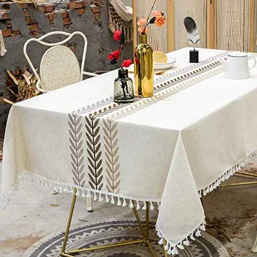 TEWENE Tablecloth, Farmhouse Table Cloth Cotton Linen Tablecloths Fall Tablecloth Wrinkle Free Rectangle Tablecloth for Kitchen, Dining, Outdoor Table(55''x86''/6-8 Seats/Ivory Color)