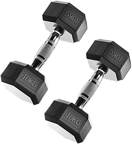 THCSY Hex Dumbbell 10-50 Kg Rubber Solid Cast-Iron Dumbbells with Metal Non-Slip Grip, Does Not Rust, Silent Movement for Home Gym Strength Training and Fitness (Size : 10 kg Pair)