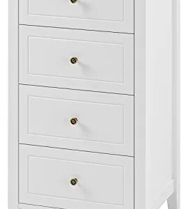 TTVIEW 4 Drawer Dresser, Antique Wide Chest of Drawers with Solid Frame, Closet Dresser Tall Storage Chest Cabinet Nightstand for Living Room, Bathroom, Entryway, White