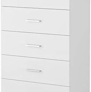 TTVIEW 5 Drawer Dresser Chest, Freestanding Dresser Storage Tower with Metal Handles, White Storage Cabinet for Living Room, Kitchen, Entryway, Closet