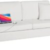 TYBOATLE 66" W Faux Leather Loveseat Sofa w/ 2 USB Charging Ports and Pillow, Mid-Century Modern Couch Love Seats, Living Room Accent Sofas Couches for Small Spaces, Apartment, Bedroom, Dorm (White)