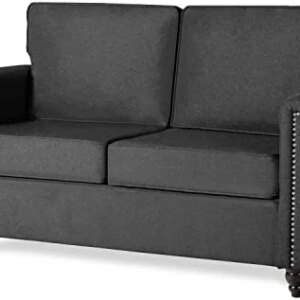 TYBOATLE Upholstered Traditional Chesterfield Loveseat Sofa w/Scrolled Arms for Living Room, Fabric Mid-Century Love Seats Couch for Small Space, Bedroom, Apartment, Drom, 55" Wide (Grey)