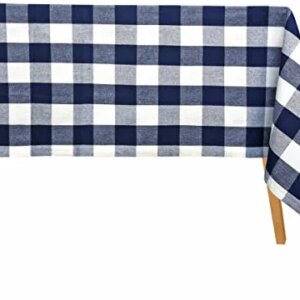 Table Cloth Rectangle Tablecloth Linen - Tablecloth for Dining, Kitchen, Wedding and Parties - Buffalo Plaid Tablecloth, Farmhouse Tablecloth - Cotton Tablecloth | 63x126 - Navy & Cream