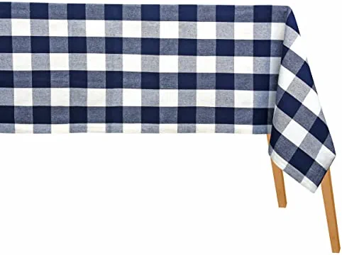 Table Cloth Rectangle Tablecloth Linen - Tablecloth for Dining, Kitchen, Wedding and Parties - Buffalo Plaid Tablecloth, Farmhouse Tablecloth - Cotton Tablecloth | 63x126 - Navy & Cream