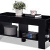 Tangkula Coffee Table, Tea Table with Storage Shelf, Sofa Table for Home Living Room Office Furniture, 2-Tier Coffee Table (Black)