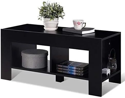 Tangkula Coffee Table, Tea Table with Storage Shelf, Sofa Table for Home Living Room Office Furniture, 2-Tier Coffee Table (Black)