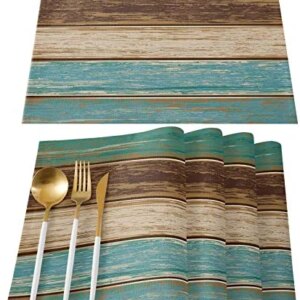 Teal Placemat For Dinning Table,Placemats Set Of 4-Cotton Linen Waterproof Cloth Table Mat-Easy Clean Place Mat,Machine Washable Fabric,Rustic Farmhouse Holiday Kitchen Modern Outdoor Dinner Decor