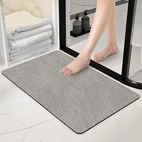 Thin Bath Mats for Bathroom Non Slip Bath Rug Bathroom Mats Super Absorbent Floor Mat Washable Bathroom Rugs fit Under Door,for Bathtub,Kitchen ,Shower and Laundry Room(Grey, 16 x 24)