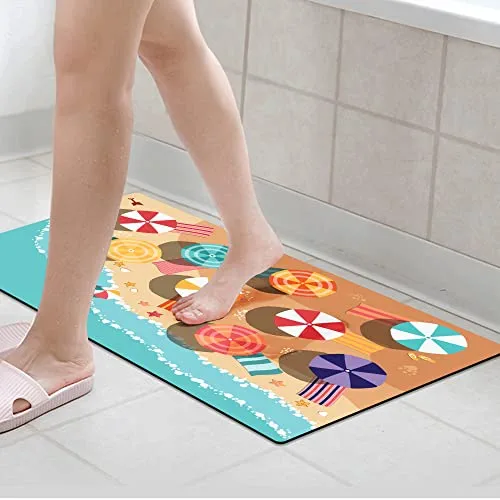 Thin Bathroom Rugs Fit Under Door, GOLENER Non Slip Entry Rugs Bath Mat Rugs, Absorbent Door Mat, Machine Washable Shower Carpet Rugs, Soft Golden Beach Anti-Slip Mats