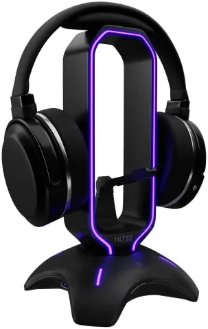 Tilted Nation RGB Headset Stand and Gaming Headphone Stand for Desk Display with Mouse Bungee Cord Holder - Gaming Headset Holder with USB 3.0 Hub for Xbox, PS4, PC - Perfect Gaming Accessories Gift