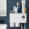 Toothbrush Holder Bathroom Wall Mounted - Automatic Toothpaste Dispenser Squeezer Hanging Electric Toothbrush Holders with Storage Tray - Cosmetic Drawer - 2 Cups - 6 Toothbrush Slots