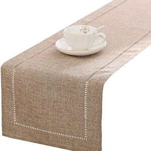 Tosewever Decorative Linen Table Runner Farmhouse Style Tabletop Collection 14 x 72 Inches Table Runners for Everyday Dining Wedding Party Holiday Home Decor (14" x 72", Light Coffee/Straight)