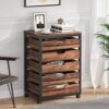 Tribesigns 5 Drawer Chest, Wood Storage Dresser Cabinet with Wheels, Industrial Storage Drawer Organizer Cart for Office Bedroom Entryway, Rustic Brown