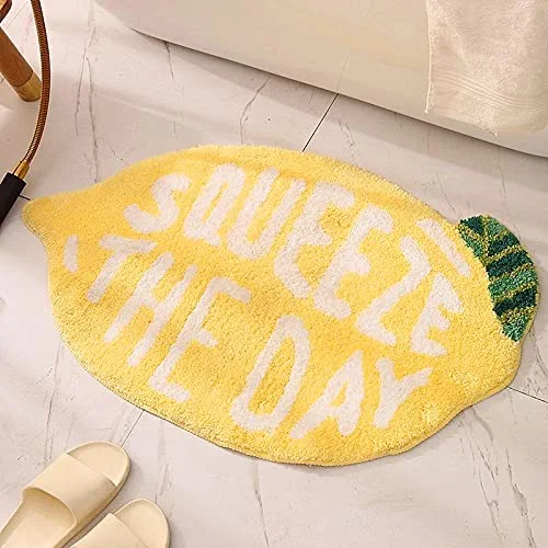 UKELER Soft Yellow Lemon Bath Rug for Kids Non Slip Absorbent Bath Mat Washable Shaggy Kids Bedroom Decor Bathroom Door Mat 31.5''x19.7''