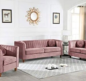 US Pride Furniture Classic Chesterfield 3pcs Living Room Set, Rose