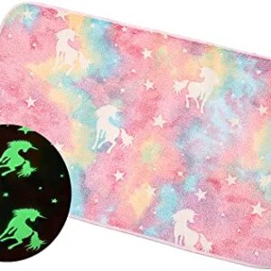 Unicorn Bathroom Rug for Girls Kids,Pastel Rainbow Blacklight Unicorn Bath Mat Bathroom Accessories Colorful Super Soft and Absorbent Plush Doormat Bedroom Rug Kitchen Toilet Carpet，16X24 - Small