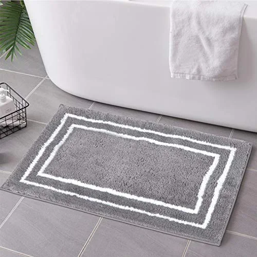 Uphome Bathroom Rugs Gray Non-Slip Bath Mat Soft and Water Absorbent Bath Rug Machine Washable Fluffy Microfiber Floor Mats for Bathroom Tub Sink Shower,18x24 inch