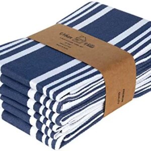 Urban Villa Set of 6 Kitchen Towels Highly Absorbent 100% Cotton Dish Towel 20X30 Inch with Mitered Corners Trendy Stripes Indigo Blue/White Bar Towels & Tea Towels