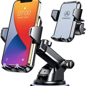 VANMASS [Upgraded] Cell Phone Holder Car [Anti-Slip Soft Silicone & Powerful Suction] Dashboard Windshield Universal Phone Car Mount, Compatible with iPhone 14 13 12 11 Pro Max &Truck/SUV/Jeep (Gray)