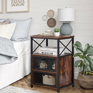 VECELO End Bedside Table, Modern Nightstands with Storage Drawer & Shelf, Night Stand for Living Room Bedroom Office lounge, Brown