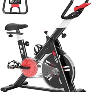 VIGBODY Indoor Cycling Bike Stationary, Exercise Bike 400 LBS Weight Capacity for Home Gym Cardio with Comfortable Seat Cushion, Ipad Holder & LCD Monitor, Silent Belt Drive (Upgrade Version)