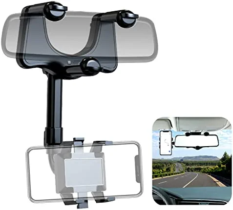 Vfoiop Rear View Mirror Phone Holder 360 Rotatable and Retractable Multifunctional Car Phone Mount Automobile Cradles for Car, Smartphones