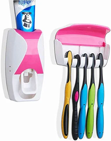 WAYCOM Dust-Proof Toothpaste Dispenser Toothpaste Squeezer Kit (Pink)