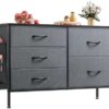 WLIVE Dresser for Bedroom with 5 Drawers, Wide Bedroom Dresser with Drawer Organizers and Side Pockets, Chest of Drawers, Fabric Dresser for Living Room, Closet, Hallway, Nursery, Dark Grey