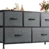 WLIVE Dresser for Bedroom with 5 Drawers, Wide Chest of Drawers, Fabric Dresser, Storage Organizer Unit with Fabric Bins for Closet, Living Room, Hallway, Nursery, Dark Grey