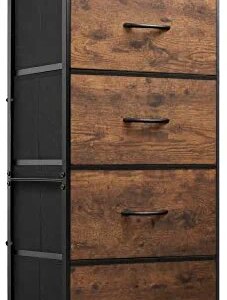 WLIVE Dresser with 4 Drawers, Fabric Storage Tower, Organizer Unit for Bedroom, Hallway, Entryway, Closets, Sturdy Steel Frame, Wood Top, Easy Pull Handle, Rustic Brown Wood Grain Print