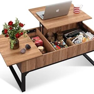 WLIVE Lift Top Coffee Table for Living Room,Modern Wood Coffee Table with Storage,Hidden Compartment and Drawer for Apartment, Home, Retro, Walnut Oak.