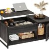 WLIVE Lift Top Coffee Table with Storage,Hidden Compartment and Open Shelf,Living Room Tables with Metal Mesh Door Cabinet for Home, Office