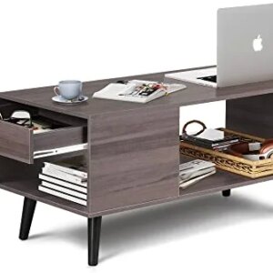 WLIVE Wood Coffee Table with Storage Shelf,Modern TV Stand with 1 Drawer for Home Living Room, Reception, Dining Room.