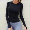 WSSBK Women's Gym Tops Fitness T-Shirt Long Sleeve Yoga Top Running Super Stretchy Sport Crop Top O Neck Workout Shirts (Color : Black, Size : S Code)