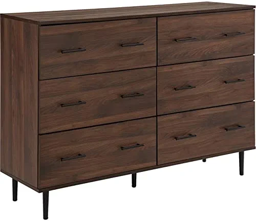 Walker Edison Mila Modern 6 Drawer Storage Buffet, 52 Inch, Dark Walnut