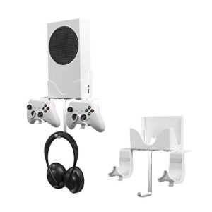 Wall Mount Holder Bundle for XBOX Series S, Double Controller Bracket with Charging Hole & Earphone Wall Mount, Heat Dissipation Design with Spirit Level and Anti-Slip Mat,Not for Xbox ONE S