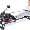 Water Rowing Machine for Home Use Adjustable LCD Monitor Water Rower Machine Foldable Rowing Exercise Equipment Whole Body Fitness Exercise Cardio Training with Phone Holder Large Seat Cushion