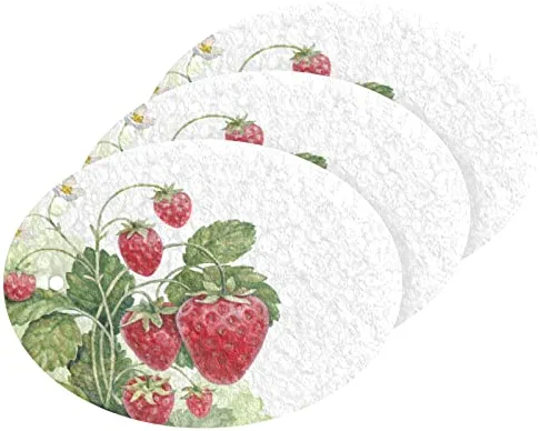 Watercolor Strawberry Bush Kitchen Sponges Cleaning Dish Sponges Non-Scratch Natural Scrubber Sponge for Kitchen Bathroom Cars,pack of 3