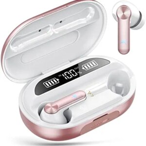 Wekily Wireless Earbuds, Bluetooth 5.3 Headphones with LED Digital Display 108 Hrs Playtime, Hi-Fi Stereo, IPX7 Waterproof Wireless Earphones with 4-Micphone for Gym/Sport (Rose Gold)