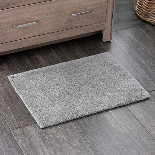 Welhome 100% Microfiber Drylon Non Slip Bath Mat Rug - Latex Backing - Ultra Absorbent - Quick Dry - Soft - Durable - Hotel Spa Bathroom Collection - 17"x 24" - Gray