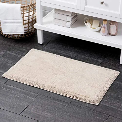 Welhome 100% Turkish Cotton Bath Mat Rug - Luxurious - Soft & Thick - Highly Absorbent - Hotel Spa Bathroom Collection - 21"x 34" - Sand