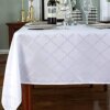 White Tablecloth Floral Jacquard Polyester Table Cloth Spill Proof Wrinkle Resistant Table Cover for Kitchen Dining Parties Tabletop(Rectangle/Oblong,60"x84"(6-8 Seats)