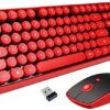 Wireless Keyboard Mouse Combo, 2.4GHz Wireless Typewriter Keyboard, Letton Full Size Office Computer Retro Keyboard and Wireless Cute Mouse with 3 DPI for Mac PC Desktop Laptop-Red