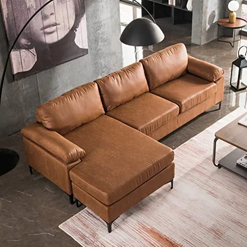 XIZZI Convertible Sectional Sofa Couch L Shaped Sofa 3-Seat Couch with Reversible Chaise for Living Room,L Shaped 100 inches Brown