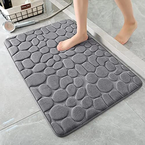 YIHOUSE Memory Foam Bath Mat Cobblestone Bathroom Rugs Super Water Absorbent Bath Mats for Bathroom Machine Washable Bath Rugs( 20x32 ,Dark Gray)