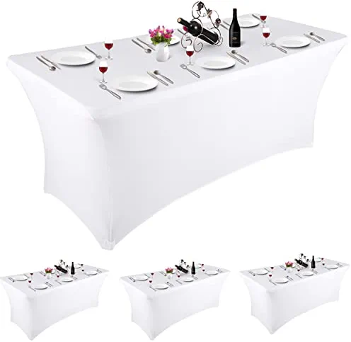 YIIBAII Table Cover 4 Pack 6ft Rectangular Fitted Spandex Tablecloth for Indoor Patio Wedding Banquet Table Linens Party Stretchable Washed Table Covers