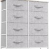 YITAHOME Fabric Dresser for Bedroom, Tall Dresser with 8 Drawers, Storage Tower with Fabric Bins, Chest of Drawers for Closet & Living Room - Sturdy Steel Frame, Wooden Top (Light Grey)