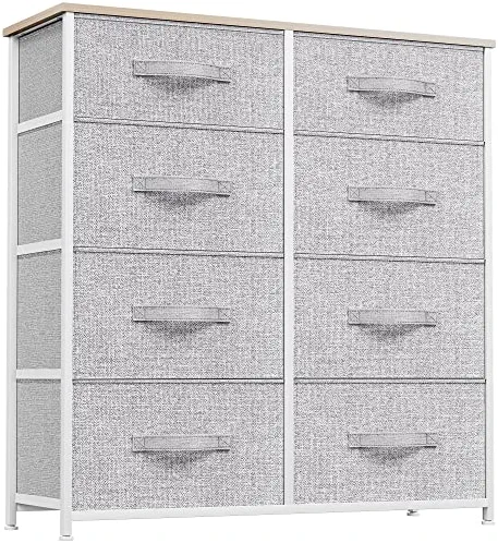 YITAHOME Fabric Dresser for Bedroom, Tall Dresser with 8 Drawers, Storage Tower with Fabric Bins, Chest of Drawers for Closet & Living Room - Sturdy Steel Frame, Wooden Top (Light Grey)