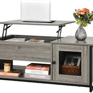 YITAHOME Lift Top Coffee Table with Storage, Double Doors Mid-Century Cocktail Table with Hidden Compartment Storage Cupboard, Wood Tea Center Table Living Room Table for Home Office, Grey Wash