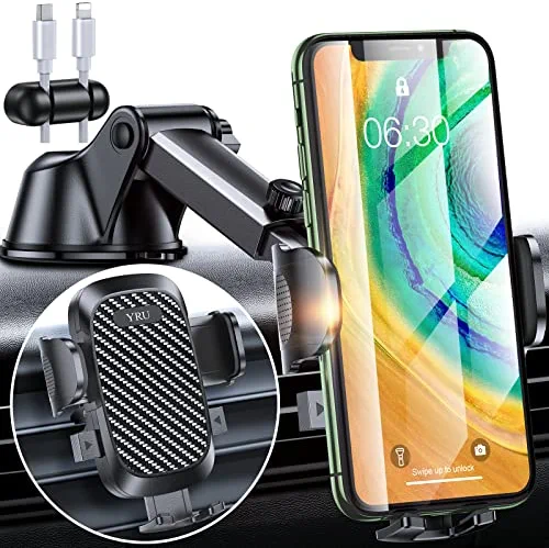 YRU [Super Stable] Phone Holder Car [Upgraded 80 Lb Suction Cup] Thick Case Friendly, Heavy Duty Mobile Car Cell Phone Holder Mount for Dashboard Vent Windshield iPhone 14 Pro Max 13 12 11 Galaxy S22